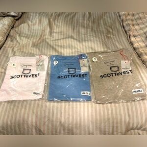 SCOTTeVEST Veronica V-Neck Blue, Grey, White T-Shirt with hidden pocket, Size S